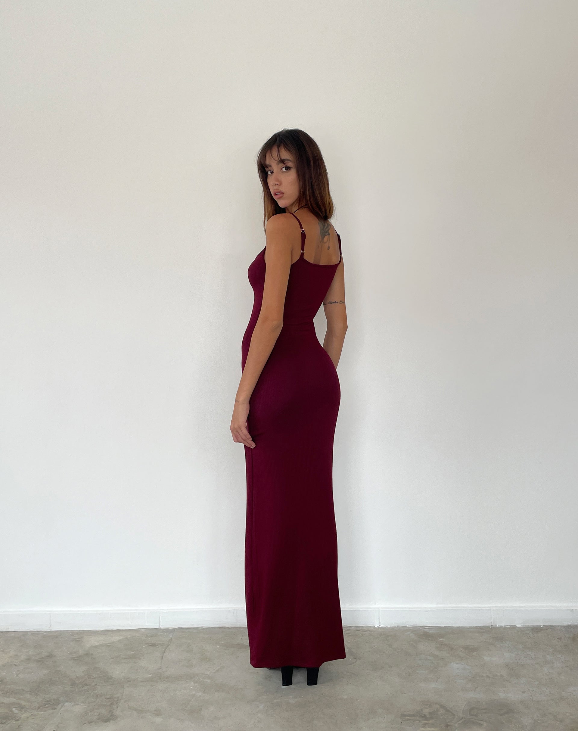 Image of Cantha Maxikleid in Rippe Burgund