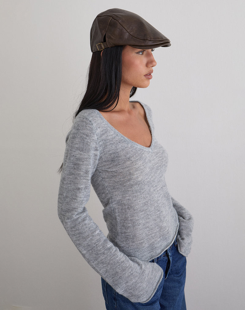 Flache Kappe aus PU Dunkelbraun