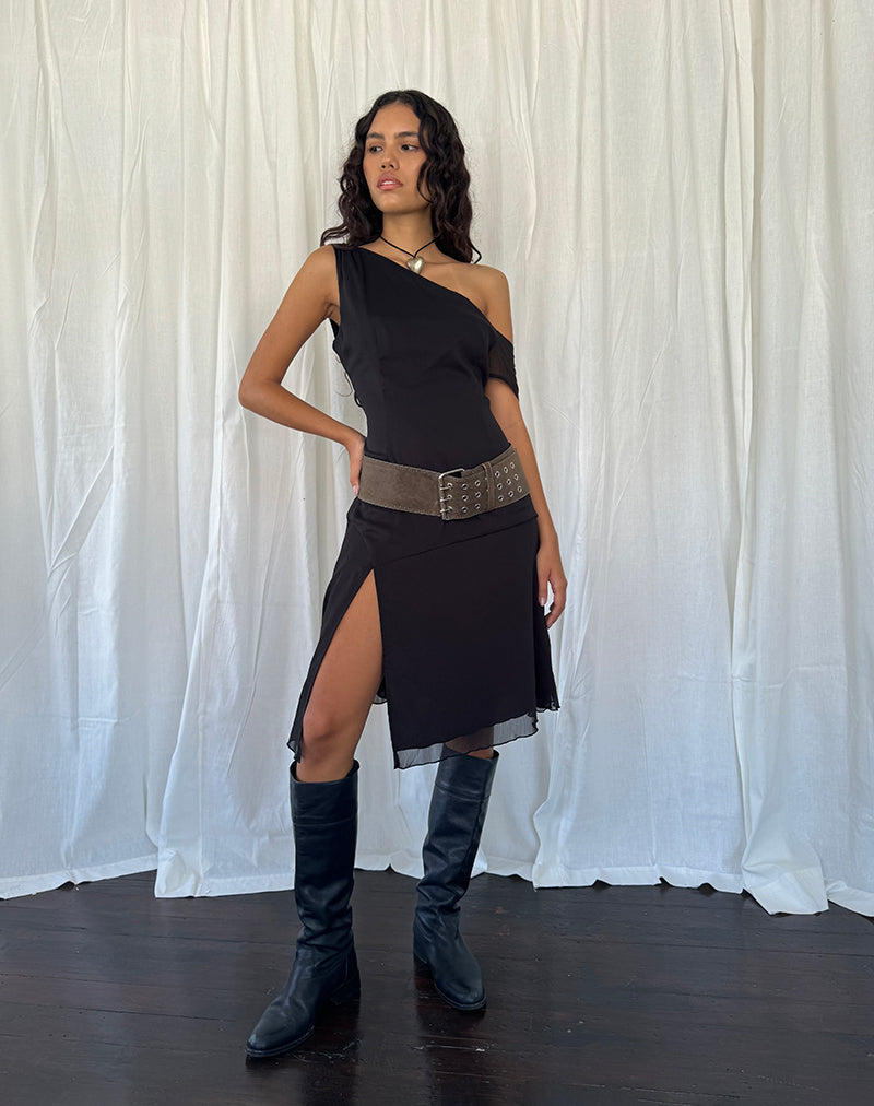 Bild von Carissa One Shoulder Chiffon Midikleid in Schwarz