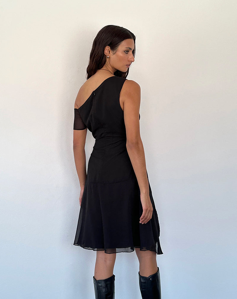 Bild von Carissa One Shoulder Chiffon Midikleid in Schwarz