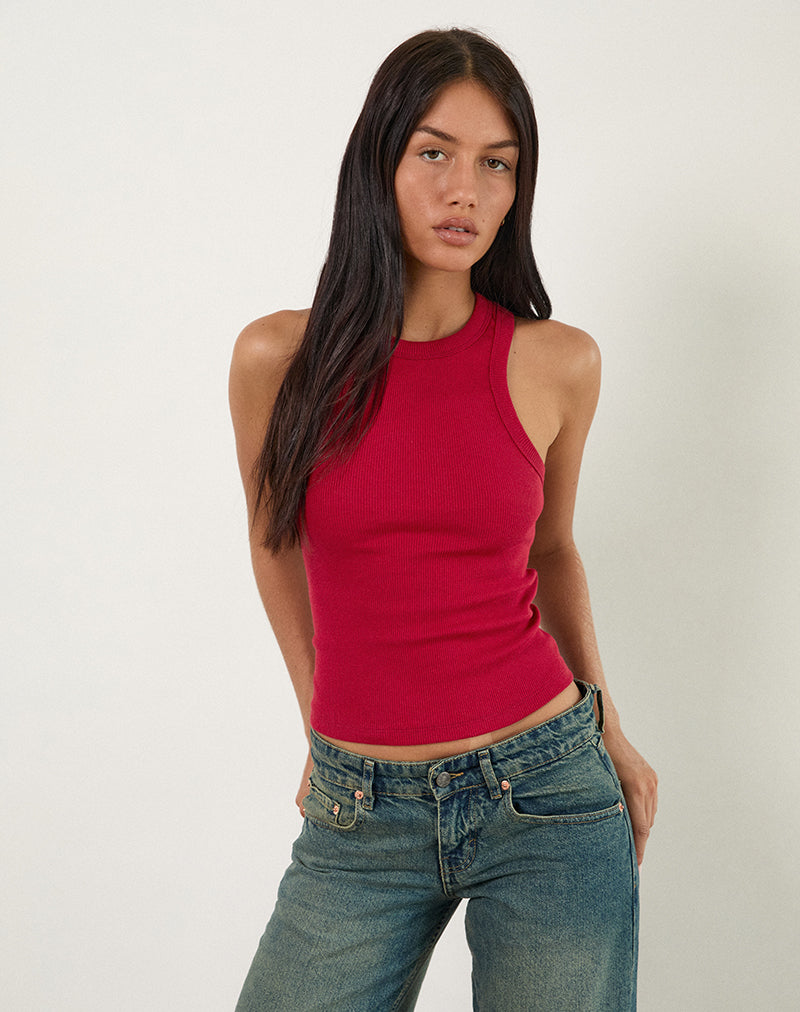 Cariter Racer Vest Top aus geripptem Adrenalin Rot