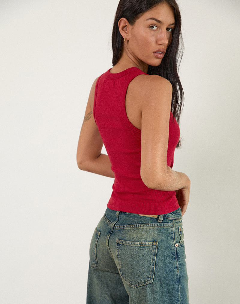 Image of Cariter Racer Vest Top aus geripptem Adrenalin Rot