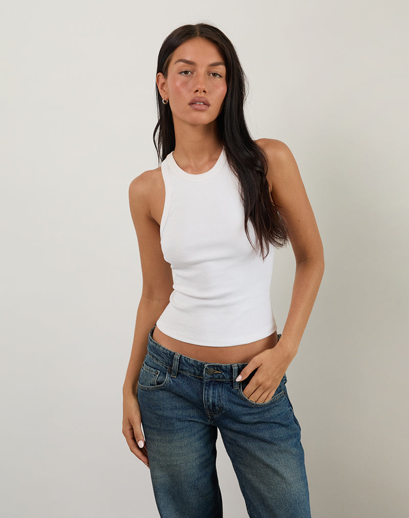 Cariter Racer Vest Top in geripptem Weiß