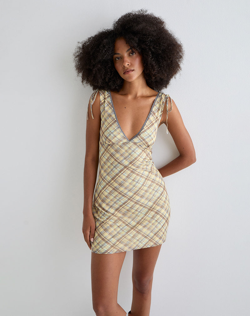 Image of Carmila Gerafftes Minikleid in Karo Gelb
