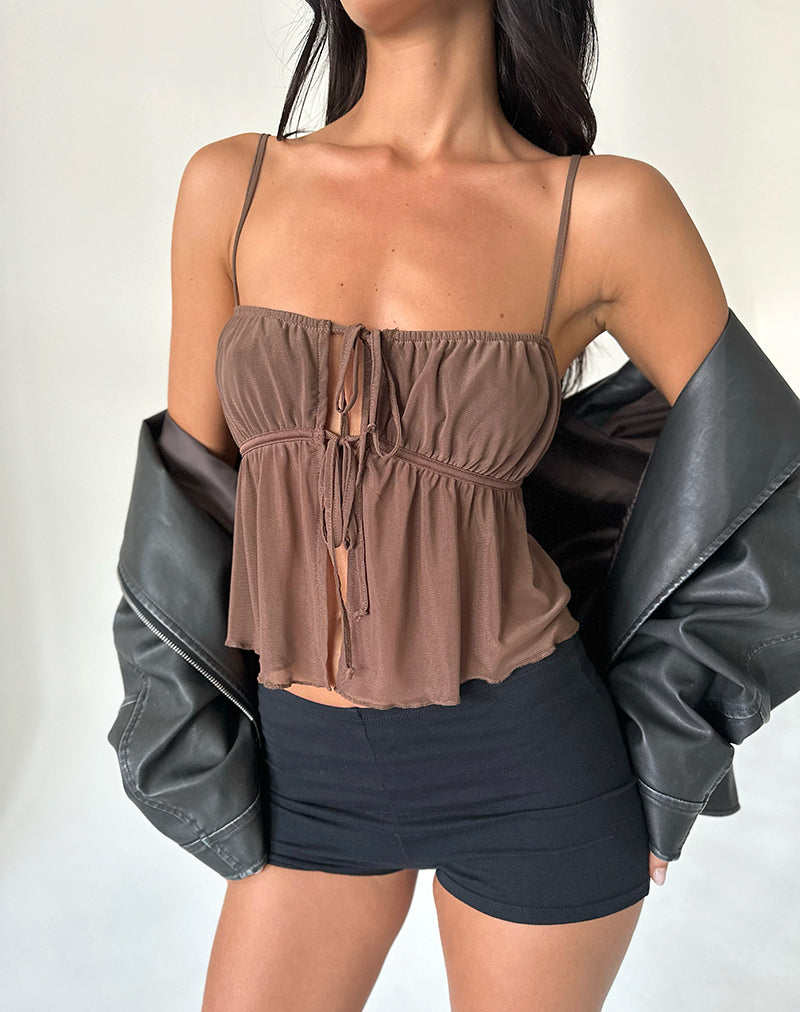 Image of Carmina Tie Front Top aus Mesh Braun