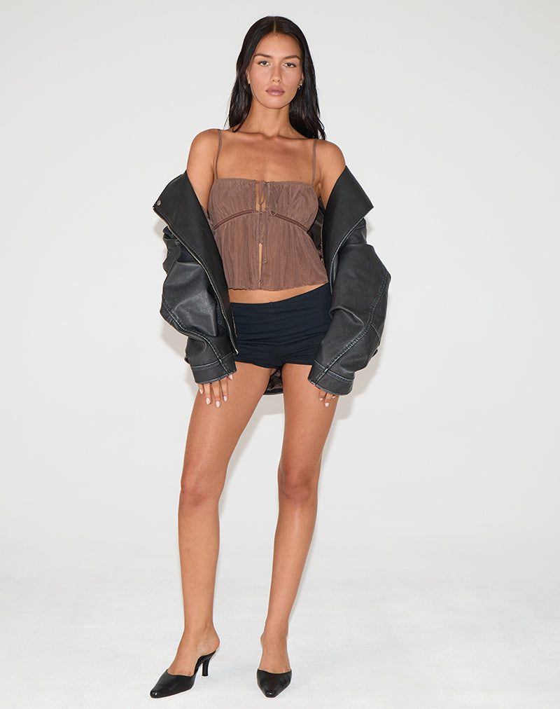 Carmina Tie Front Cami Top aus Mesh Braun