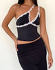 Image of Carolina One Shoulder Top in Schwarz mit rosa Spitze