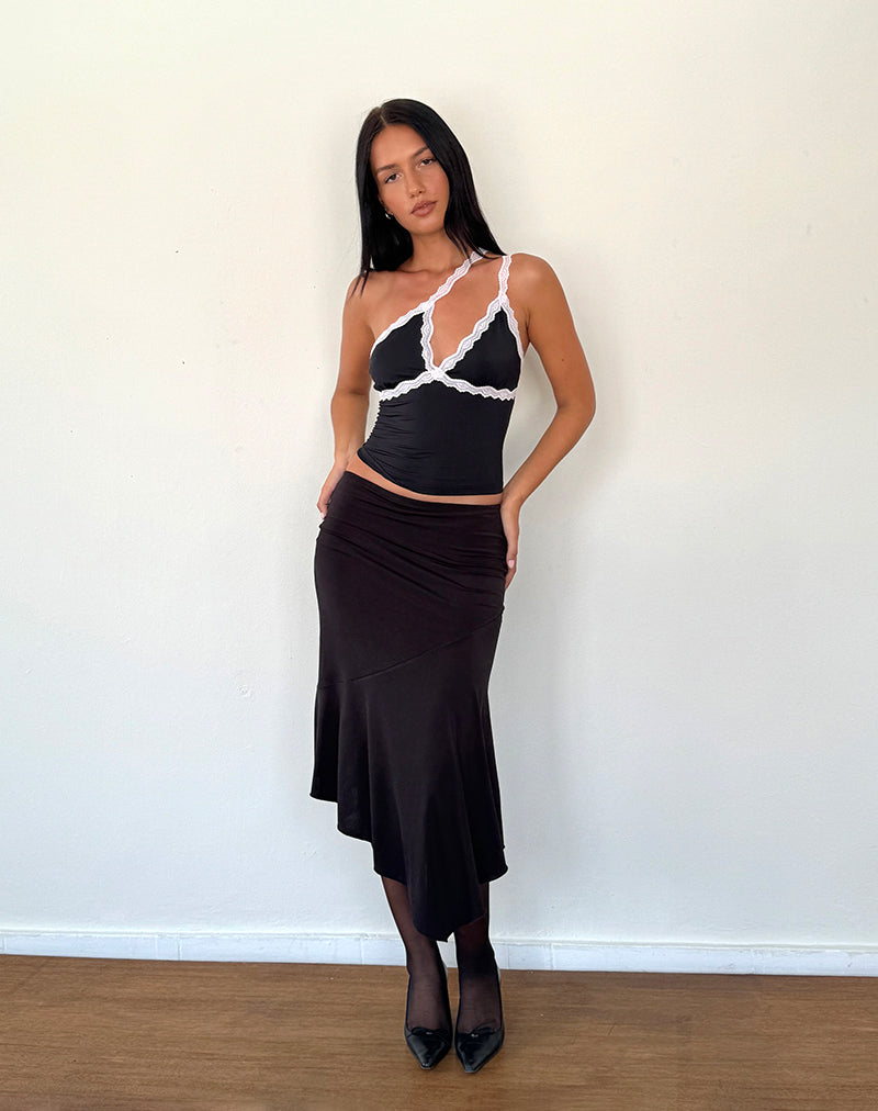 Image of Carolina One Shoulder Top in Schwarz mit rosa Spitze