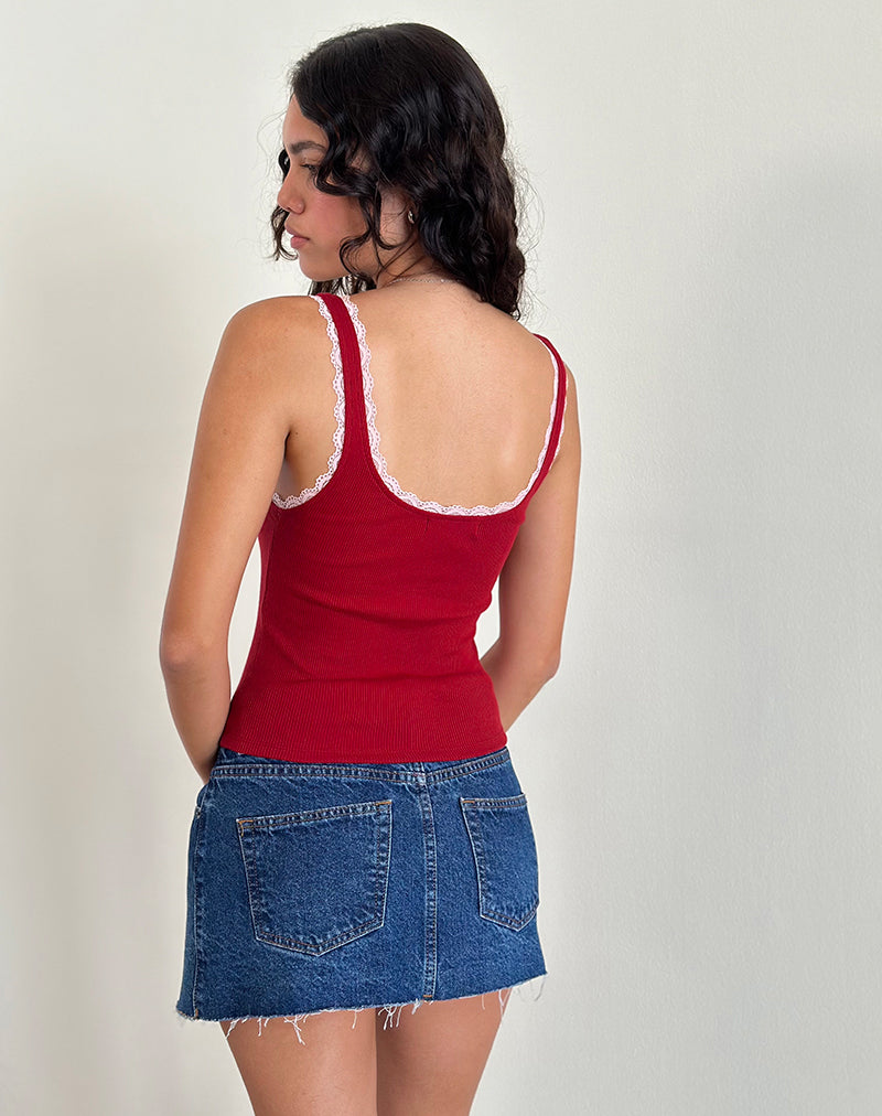 Image of Cartas Top in Adrenalinrot mit rosa Spitze