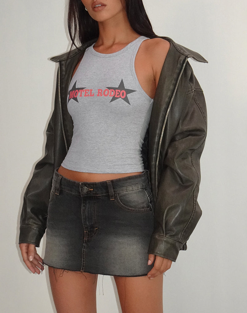 Carter Vest Top in Grau meliert mit Motel Rodeo Grafik