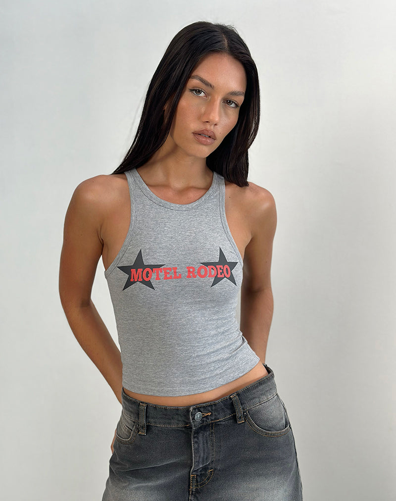 Carter Vest Top in Grau meliert mit Motel Rodeo Grafik