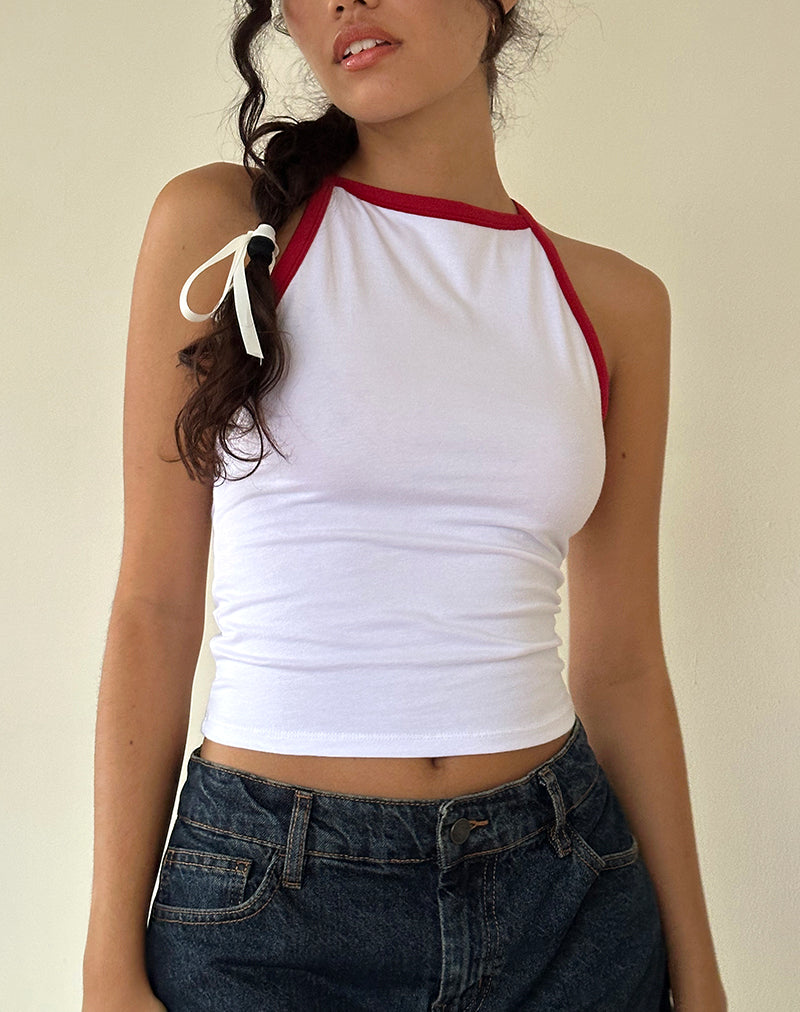 Image of Carti Vest Top in Weiß mit roter Bindung