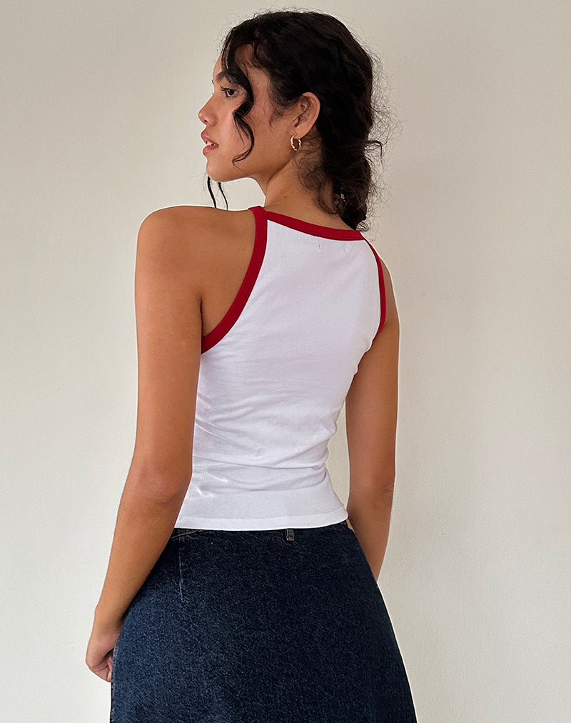 Carti Vest Top in Weiß mit roter Bindung