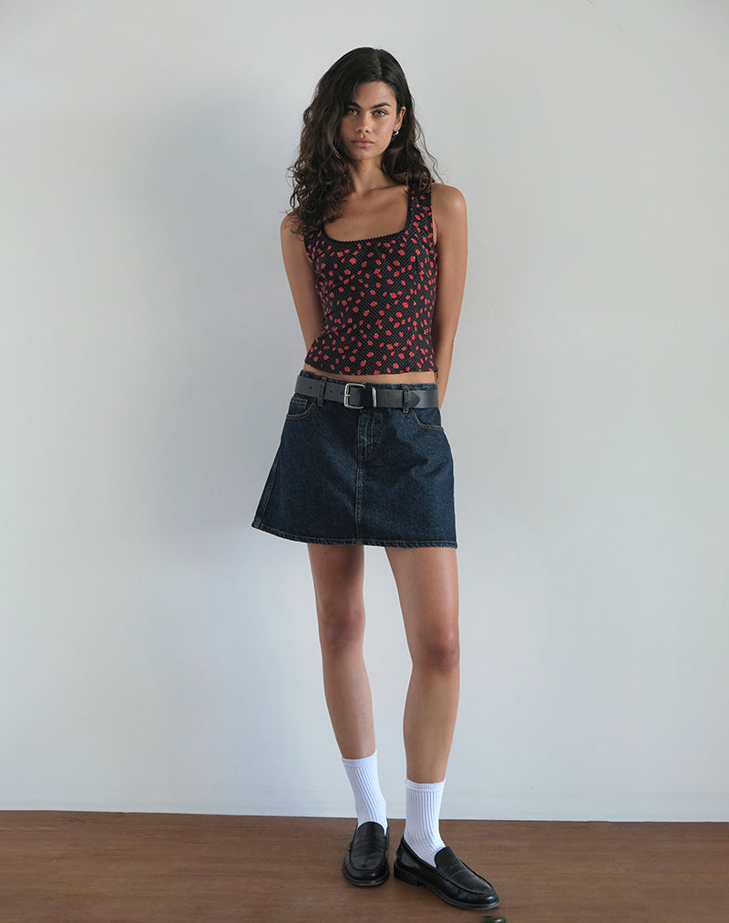 Bild von Carys Vest Top in Strawberry Polka Schwarz