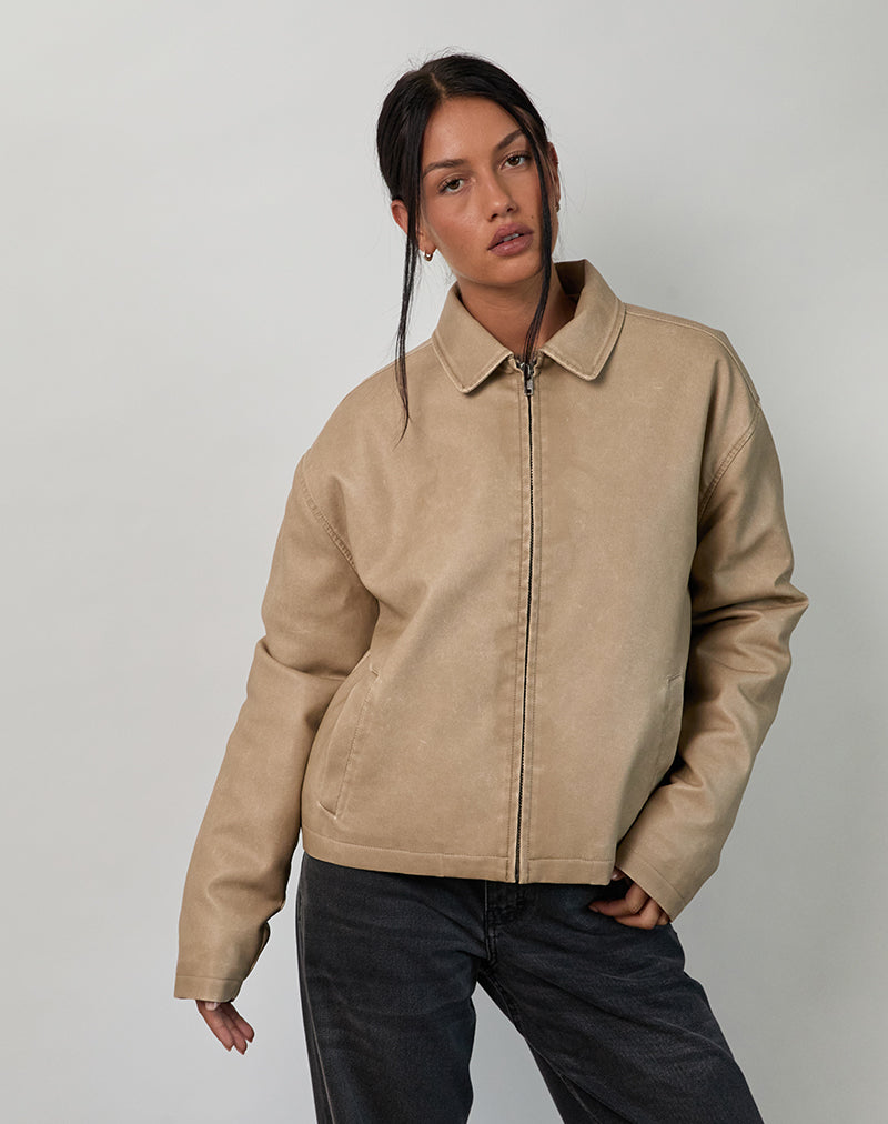 Catalin Jacke In getragenem PU Sand