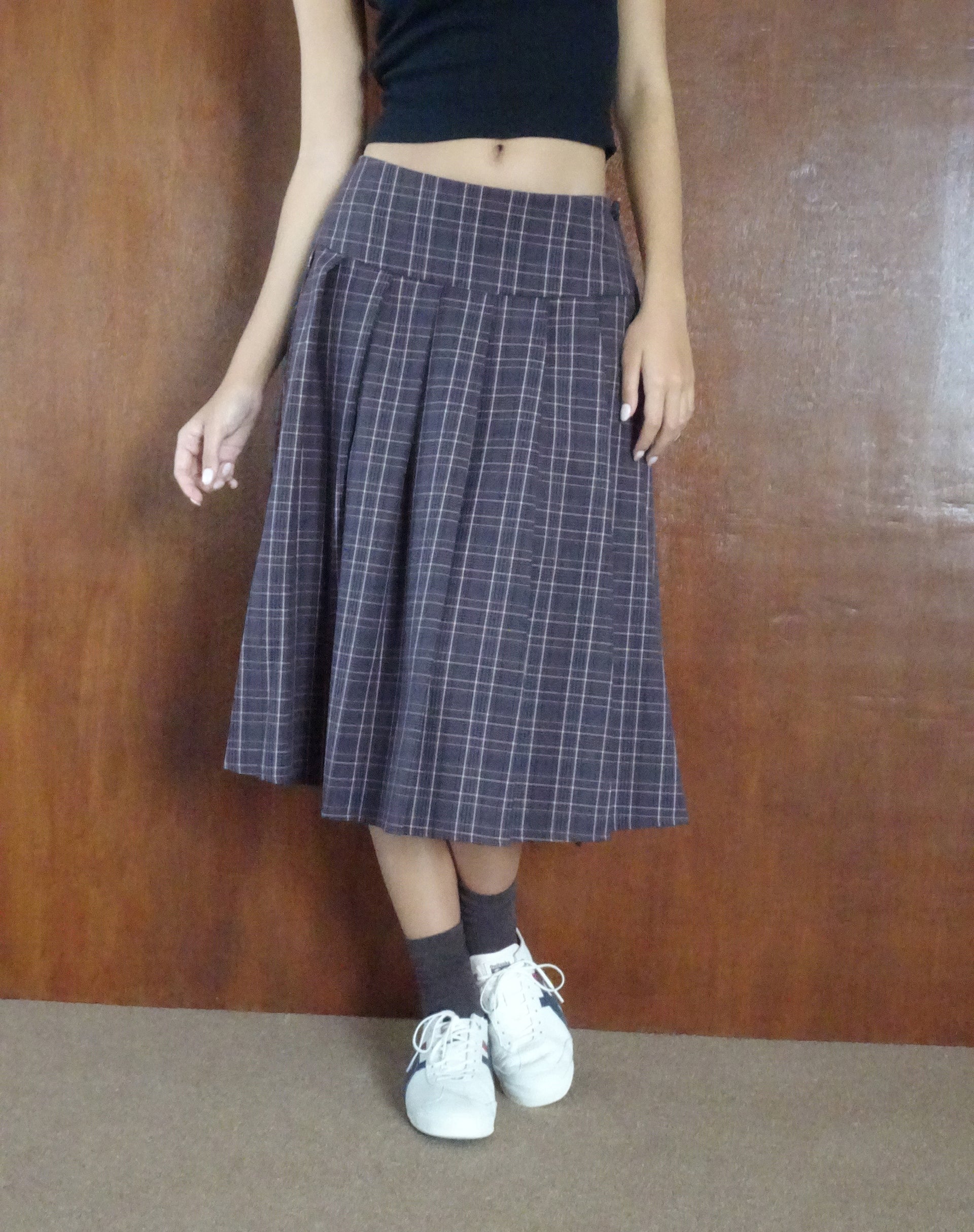 Image of Catelyn Plissee-Midirock in Navy Karo