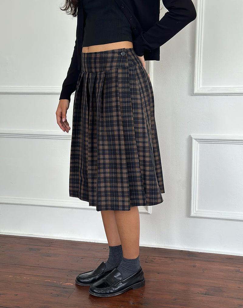 Image of Catelyn Falten-Midirock in Navy Mustard Check