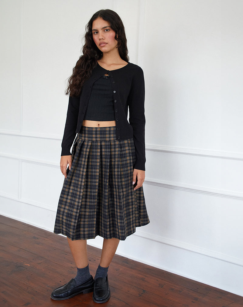 Image of Catelyn Falten-Midirock in Navy Mustard Check