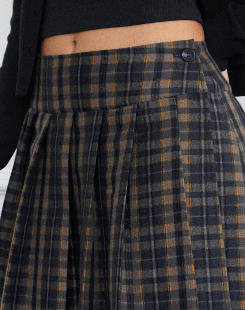 Image of Catelyn Falten-Midirock in Navy Mustard Check