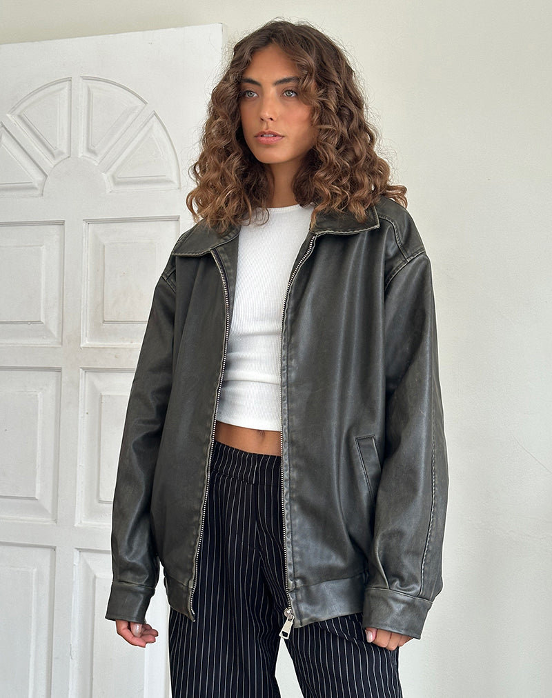 Cavita Distressed Jacke in PU-Olive