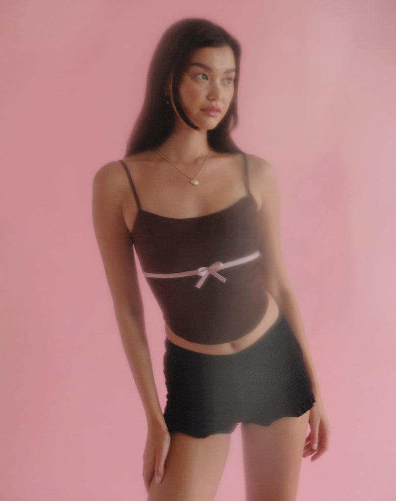 Bild von Ceisya Korsett-Top in Bitterschokolade mit rosa Schleife