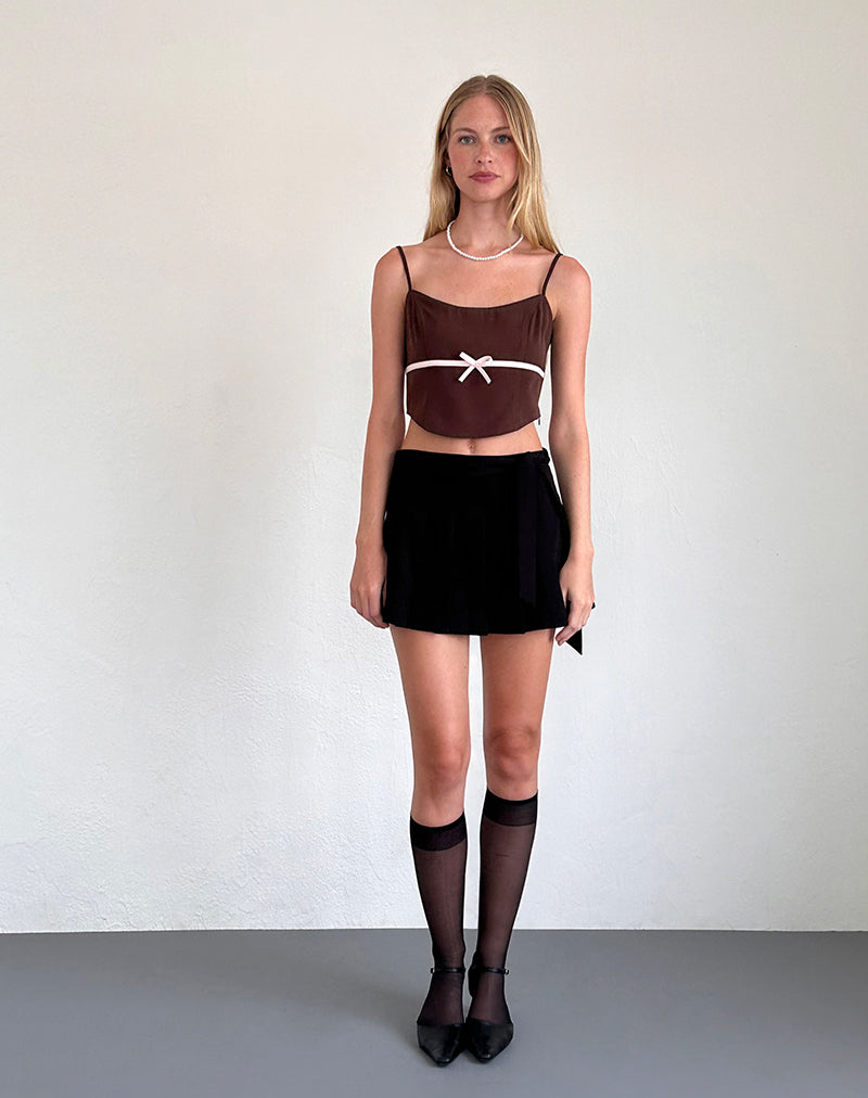 Bild von Ceisya Korsett-Top in Bitterschokolade mit rosa Schleife