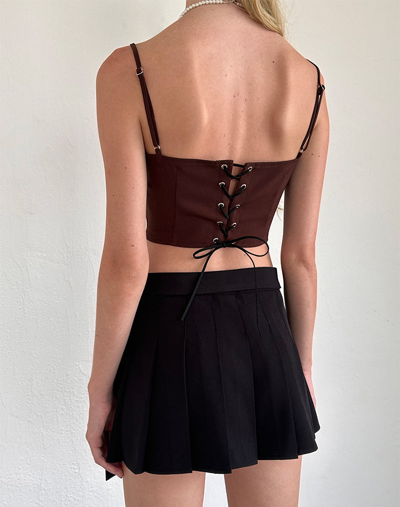 Ceisya Korsett-Top in Bitterschokolade mit rosa Schleife