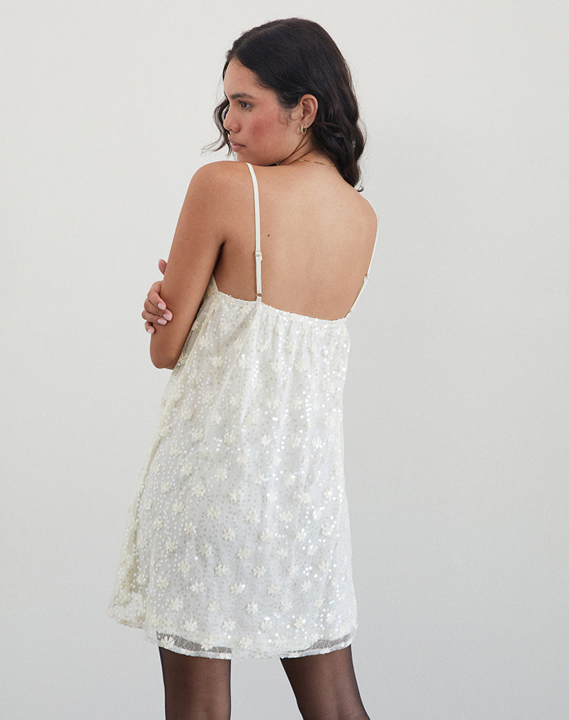 Image of Celia Mini-Slipkleid aus Paillettenspitze Elfenbein