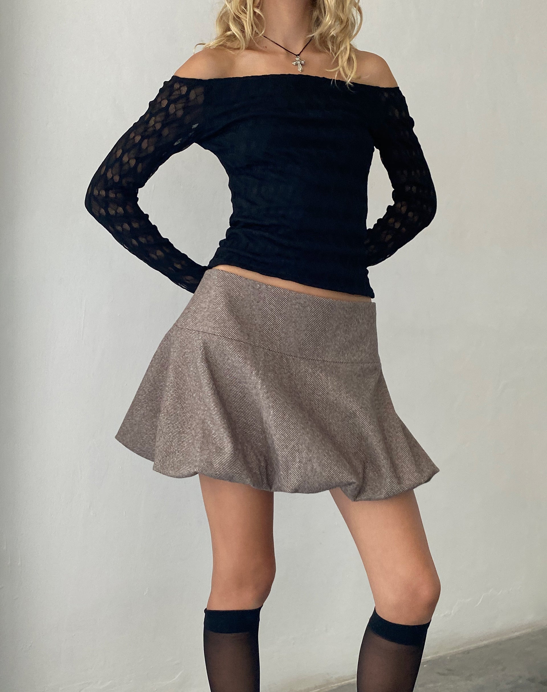 Image of Celina Puffball Mini Rock in Dunkelbraun Tailoring