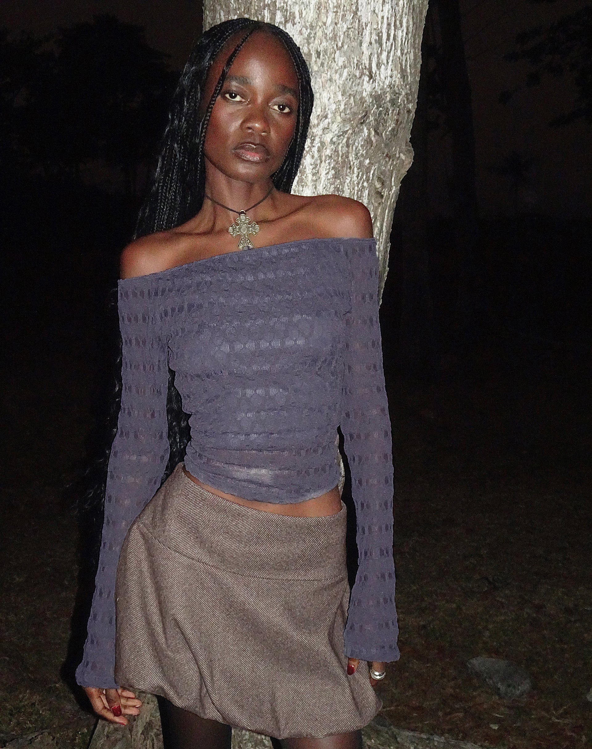 Image of Celina Puffball Mini Rock in Dunkelbraun Tailoring