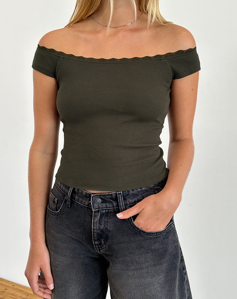 Bild von Chacha Top in Olive Rib Lace