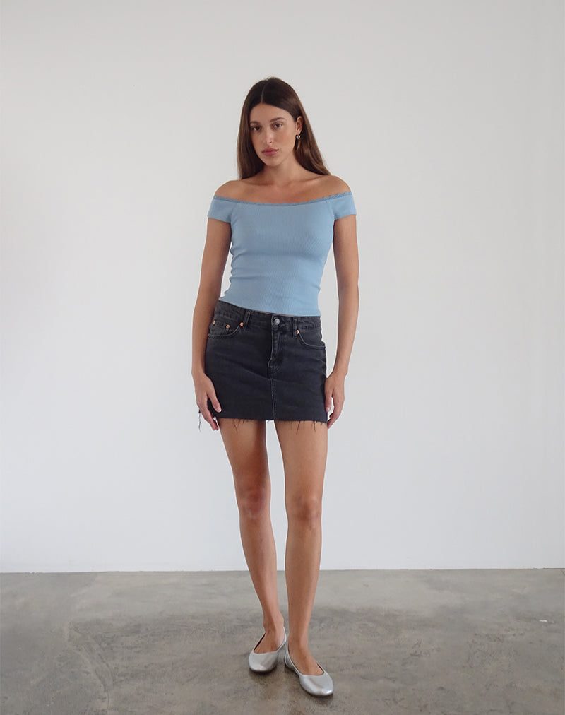 Image of Chacha Geripptes Bardot-Top in Nantucket Blau Spitze