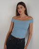 Image of Chacha Geripptes Bardot-Top in Nantucket Blau Spitze