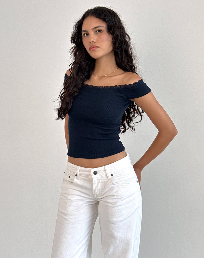 Image of Chacha Bardot Top aus Rippspitze Navy