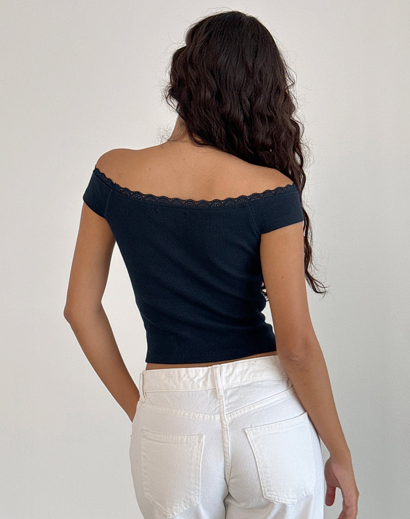 Image of Chacha Bardot Top aus Rippspitze Navy