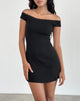 Bild von Chana Off Shoulder Mini Dress aus schwarzer Rippe mit Spitzenbesatz