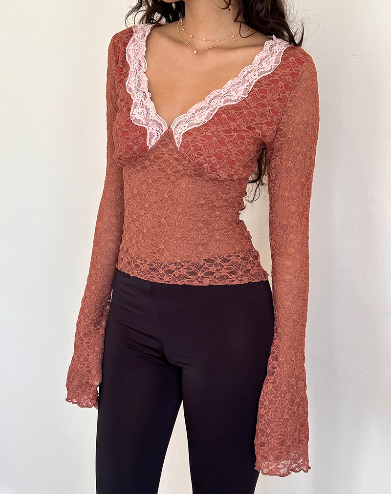 Image of Chantal Langärmeliges Spitzen-Top in Withered Rose