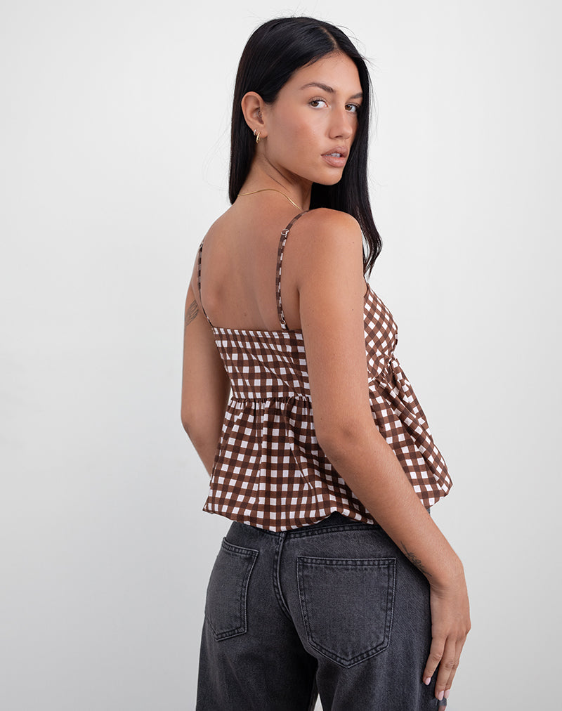 Bild von Charlita Rüschen-Cami-Top in Tonal Gingham Brown