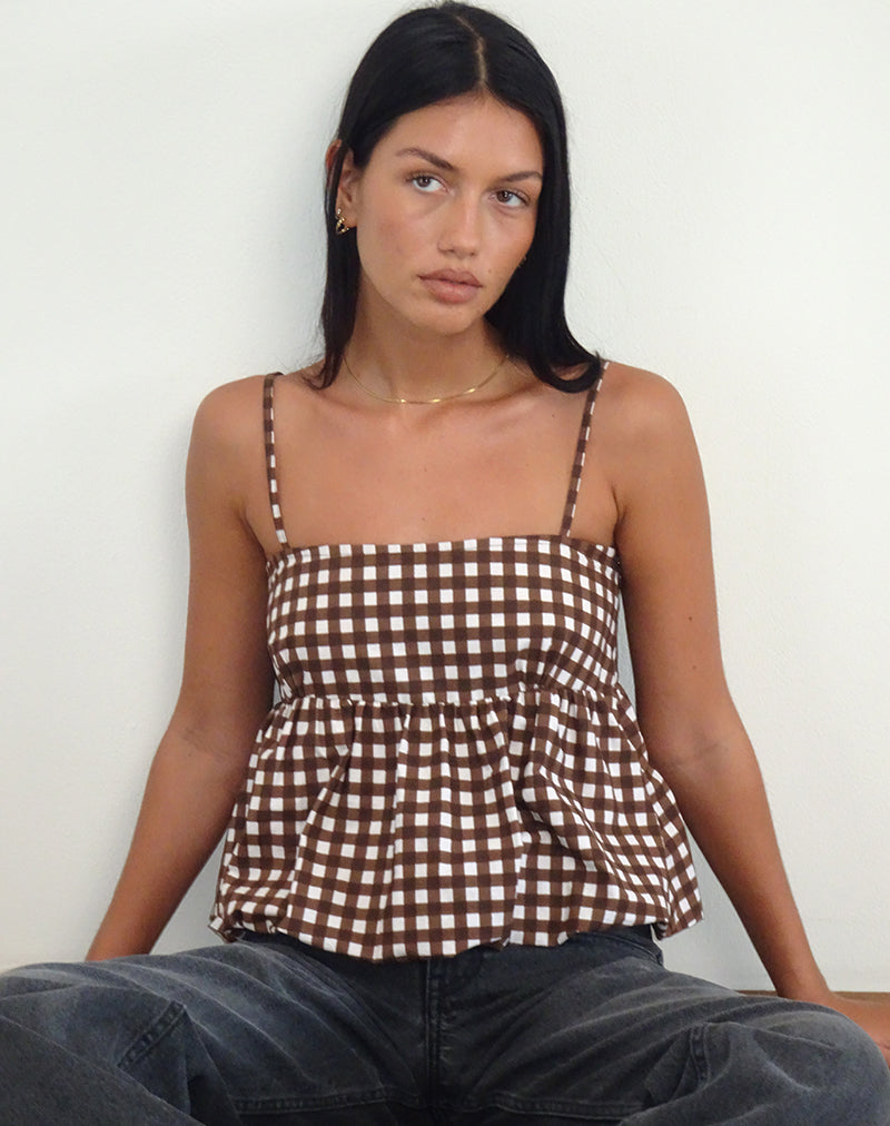 Bild von Charlita Rüschen-Cami-Top in Tonal Gingham Brown