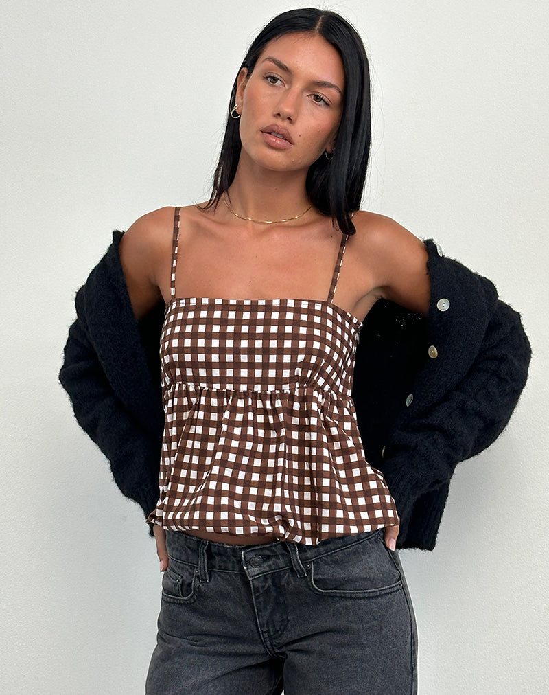 Bild von Charlita Rüschen-Cami-Top in Tonal Gingham Brown