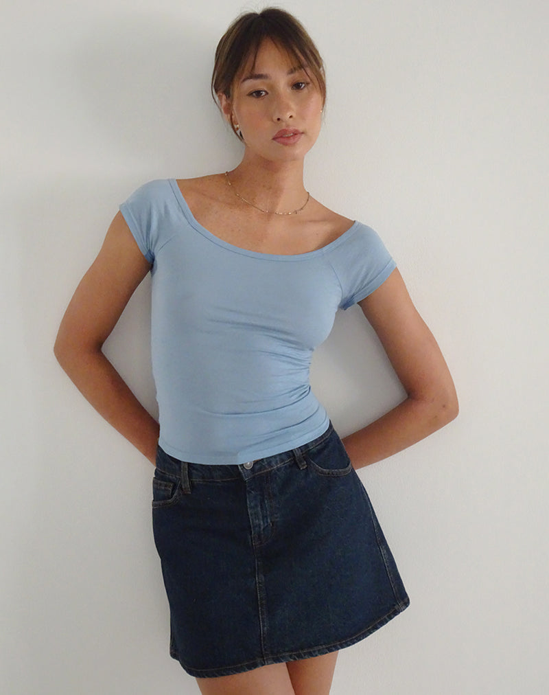 Bild von Charya Off Shoulder Top in Nantucket Blau