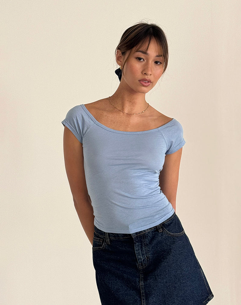 Bild von Charya Off Shoulder Top in Nantucket Blau