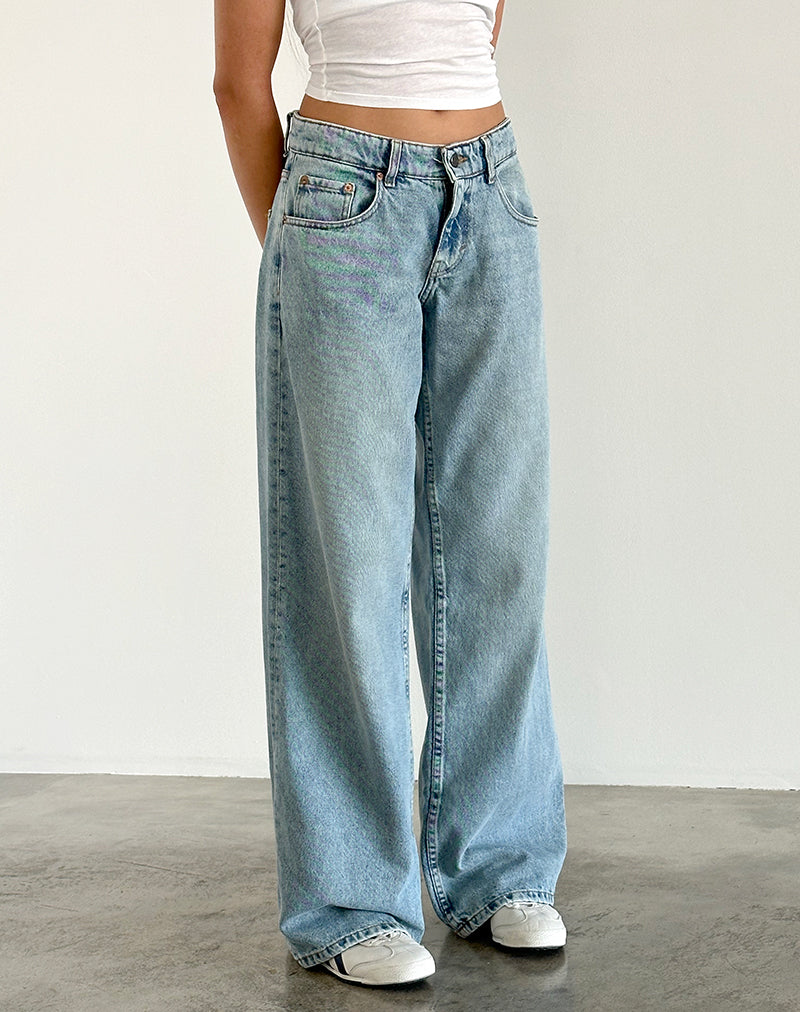 Geräumige extra weite Low Rise Jeans in Washed Blue Green