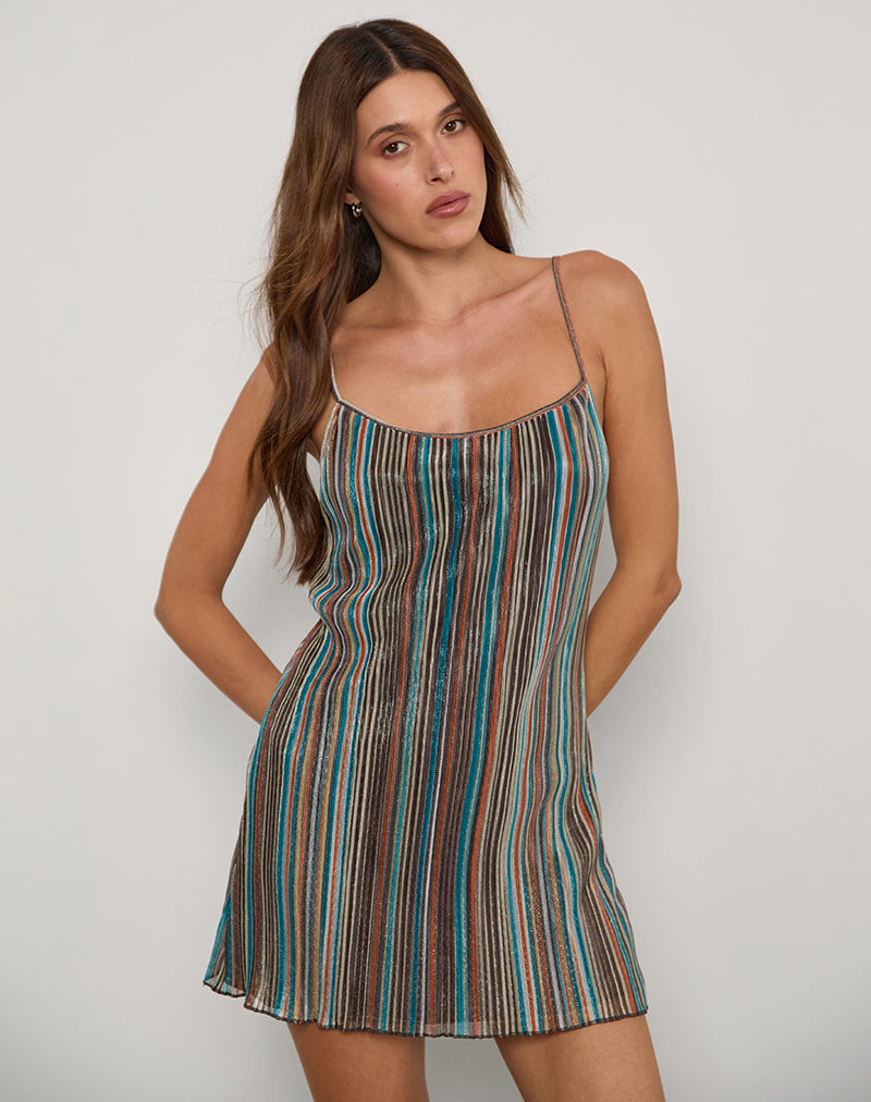 Cheria Minikleid aus schimmerndem Plissee Blau Braun