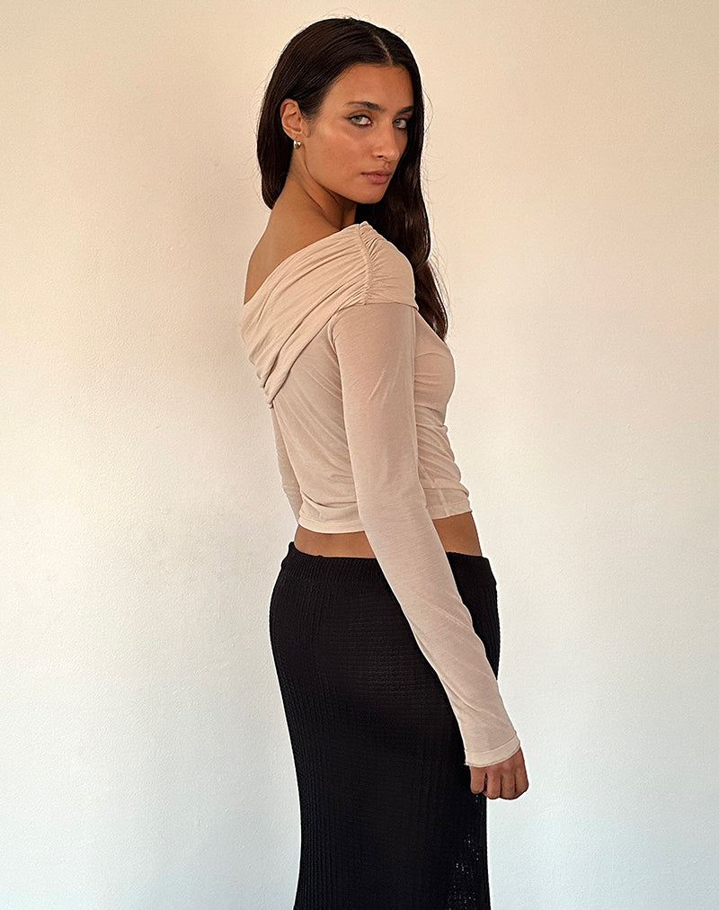 Bild von Chidi Bardot-Top aus durchsichtigem Mesh in Camel