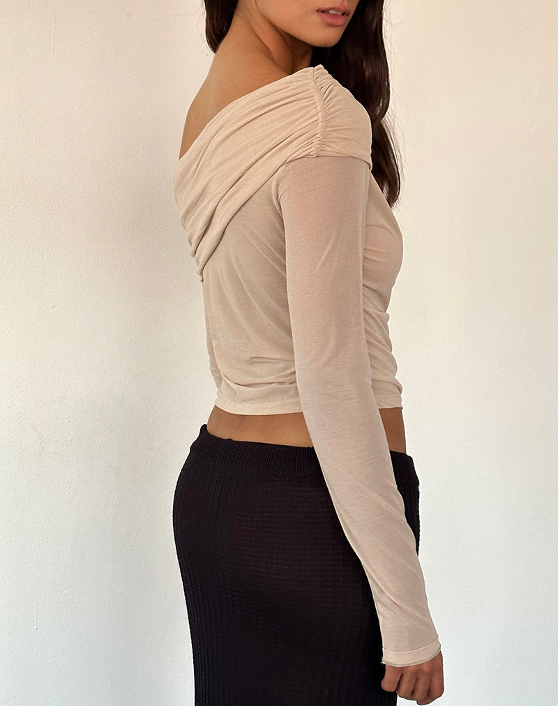 Chidi Bardot-Top aus durchscheinendem Mesh in Camel