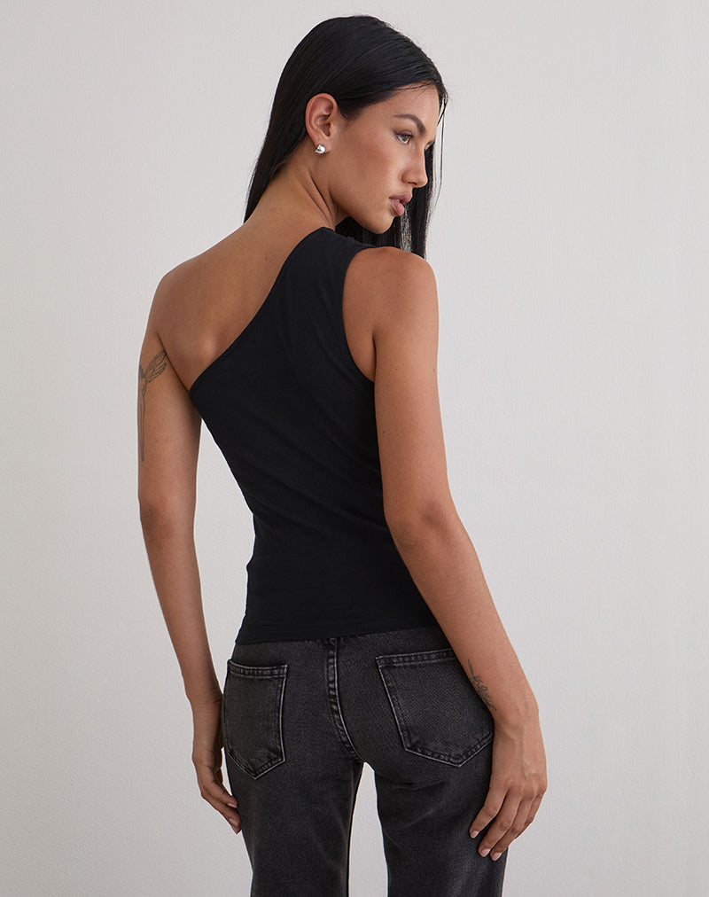 Image of Chivago Cross Lace Up One Shoulder Top aus Jersey Schwarz