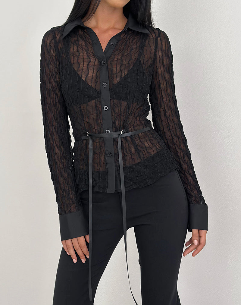 Image of Christabel Shirt aus strukturiertem Mesh Schwarz