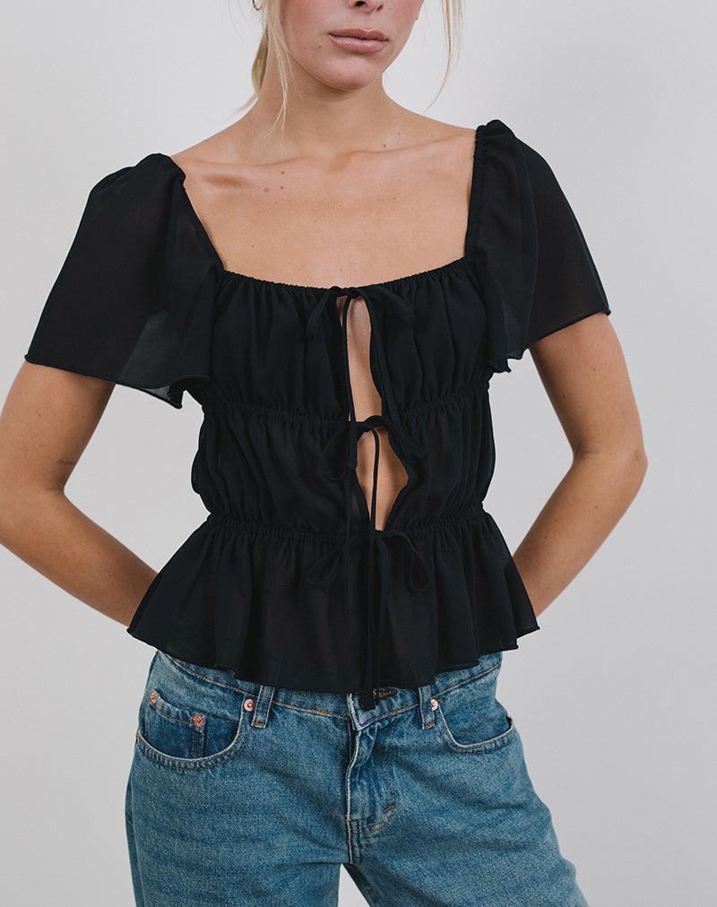 Bild von Cintan Tie Front Top in Schwarz