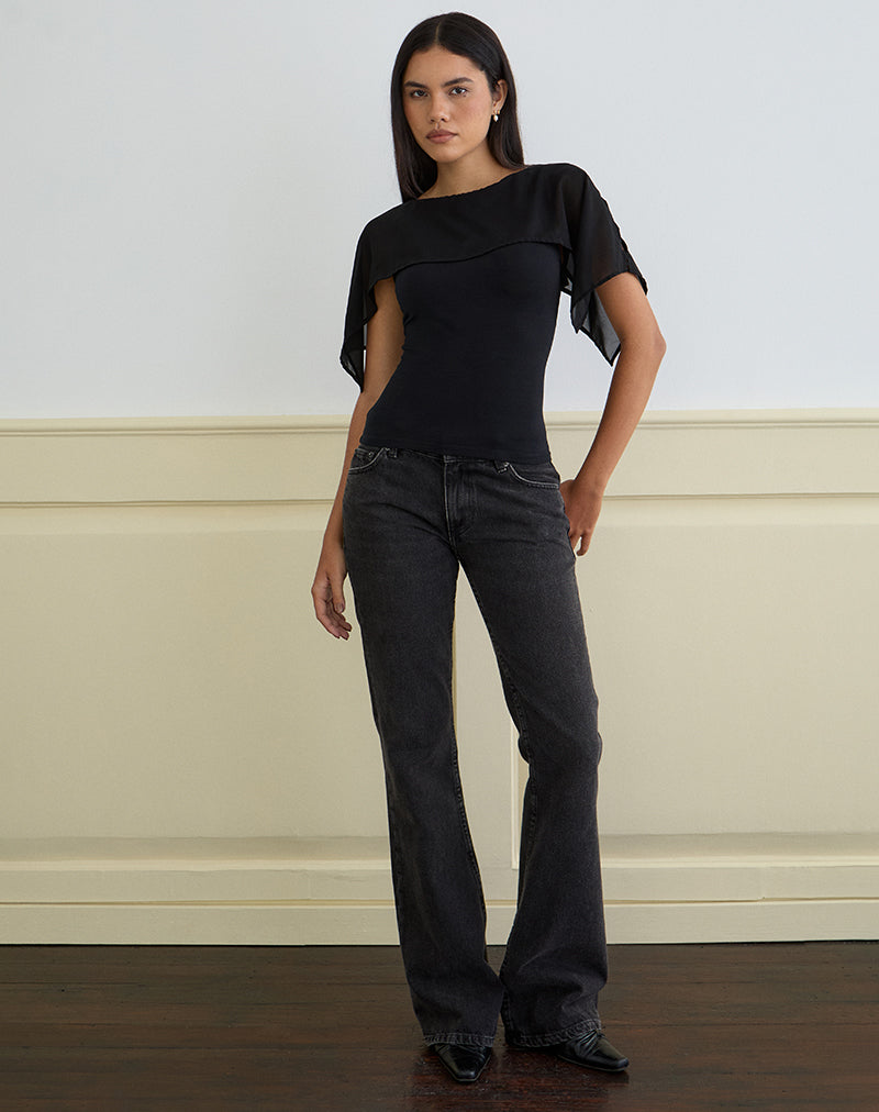 Cirata Top aus Rayon Jersey Chiffon Schwarz